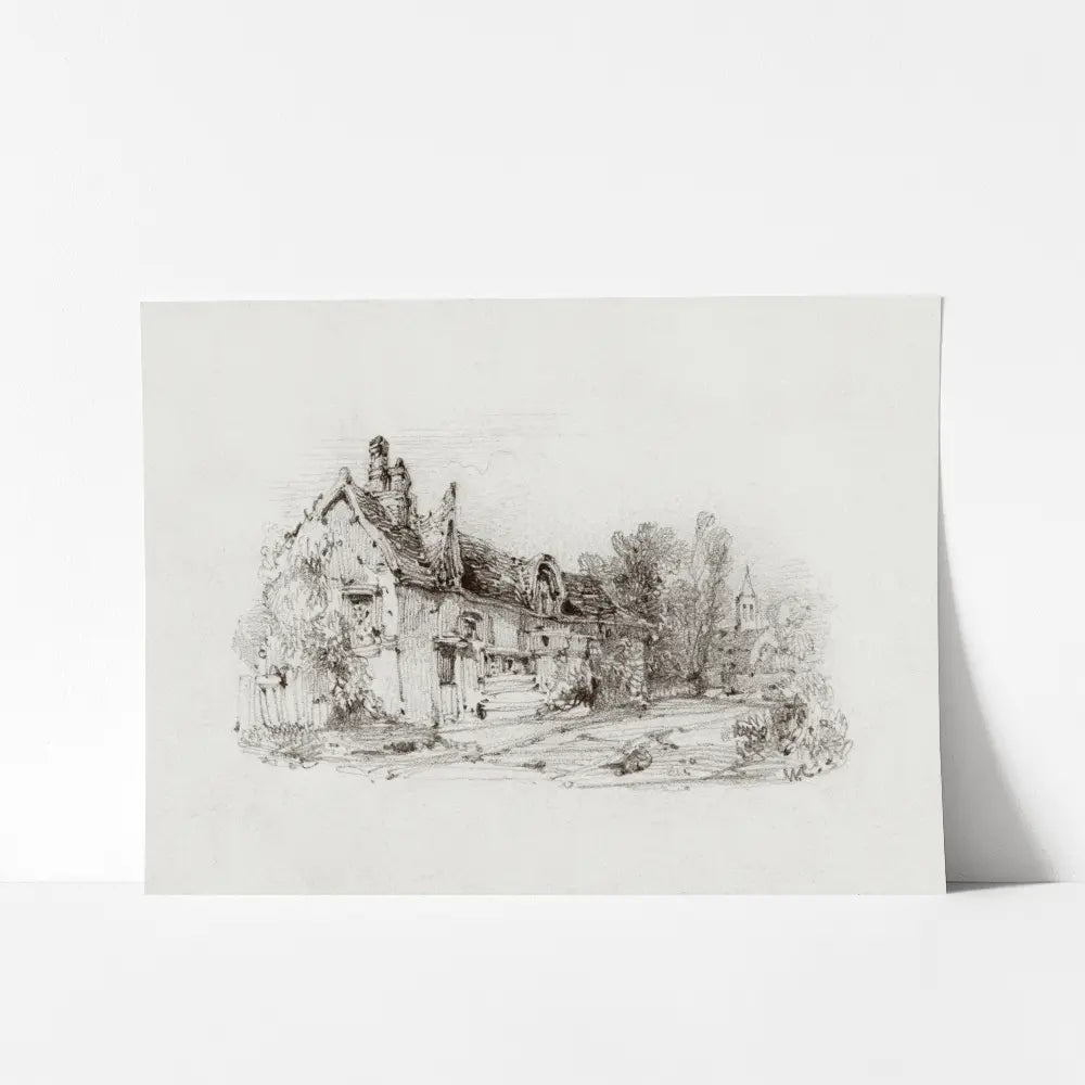 A mockup view of a landscape drawing of an old farmhouse.