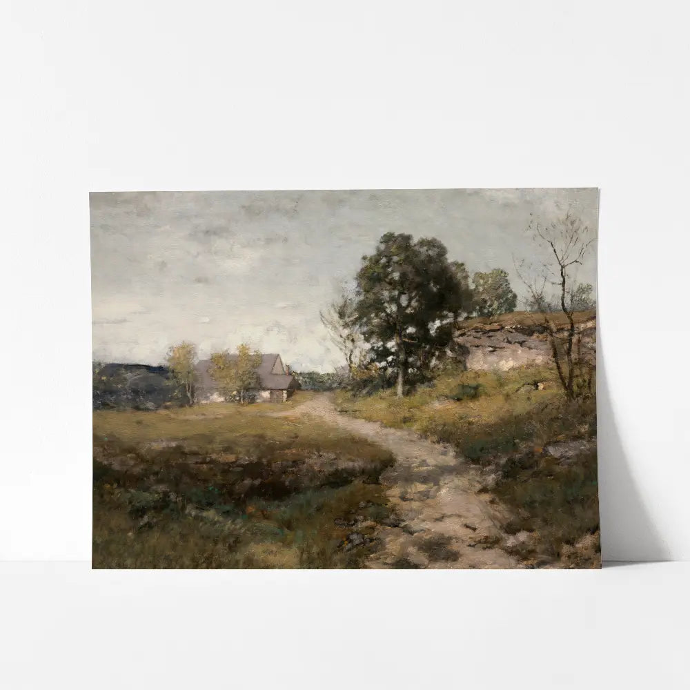 A mockup view of a landscape oil painting of a country road.