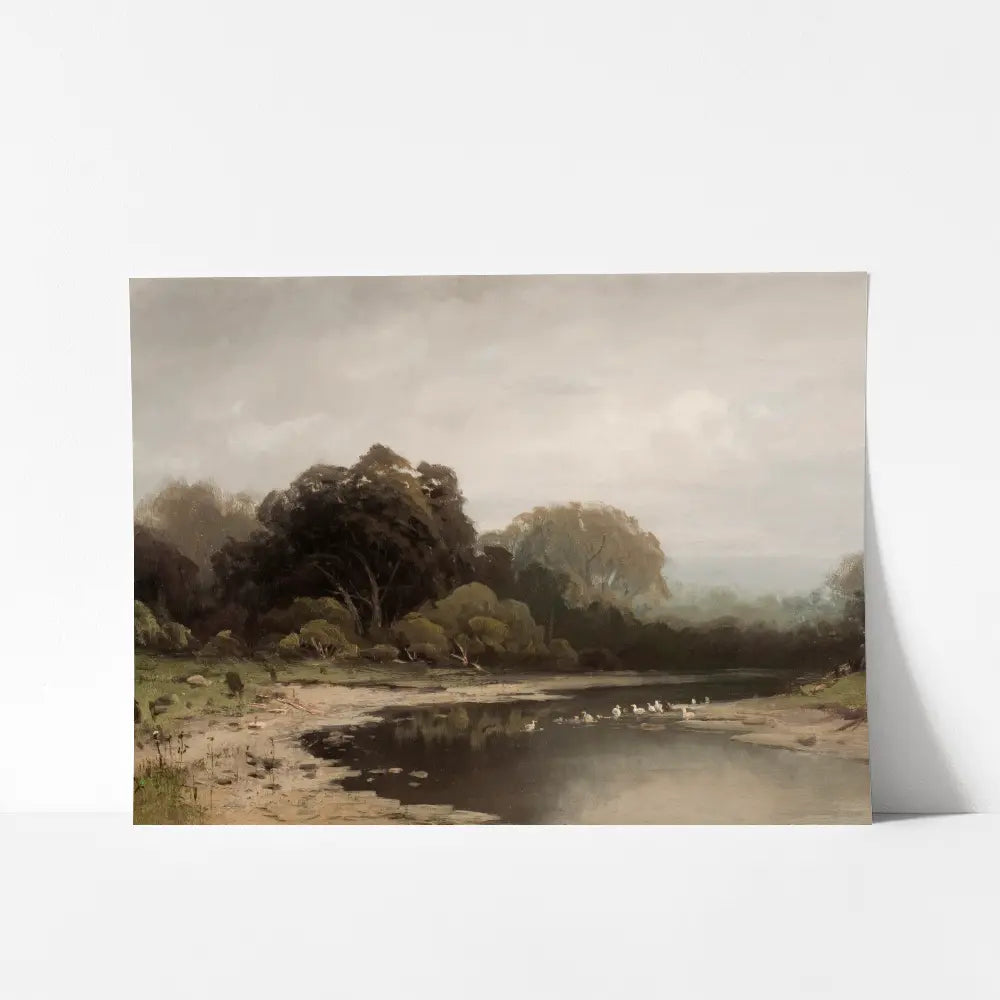 A mockup view of a landscape oil painting of a countryside scene along the Merced River.