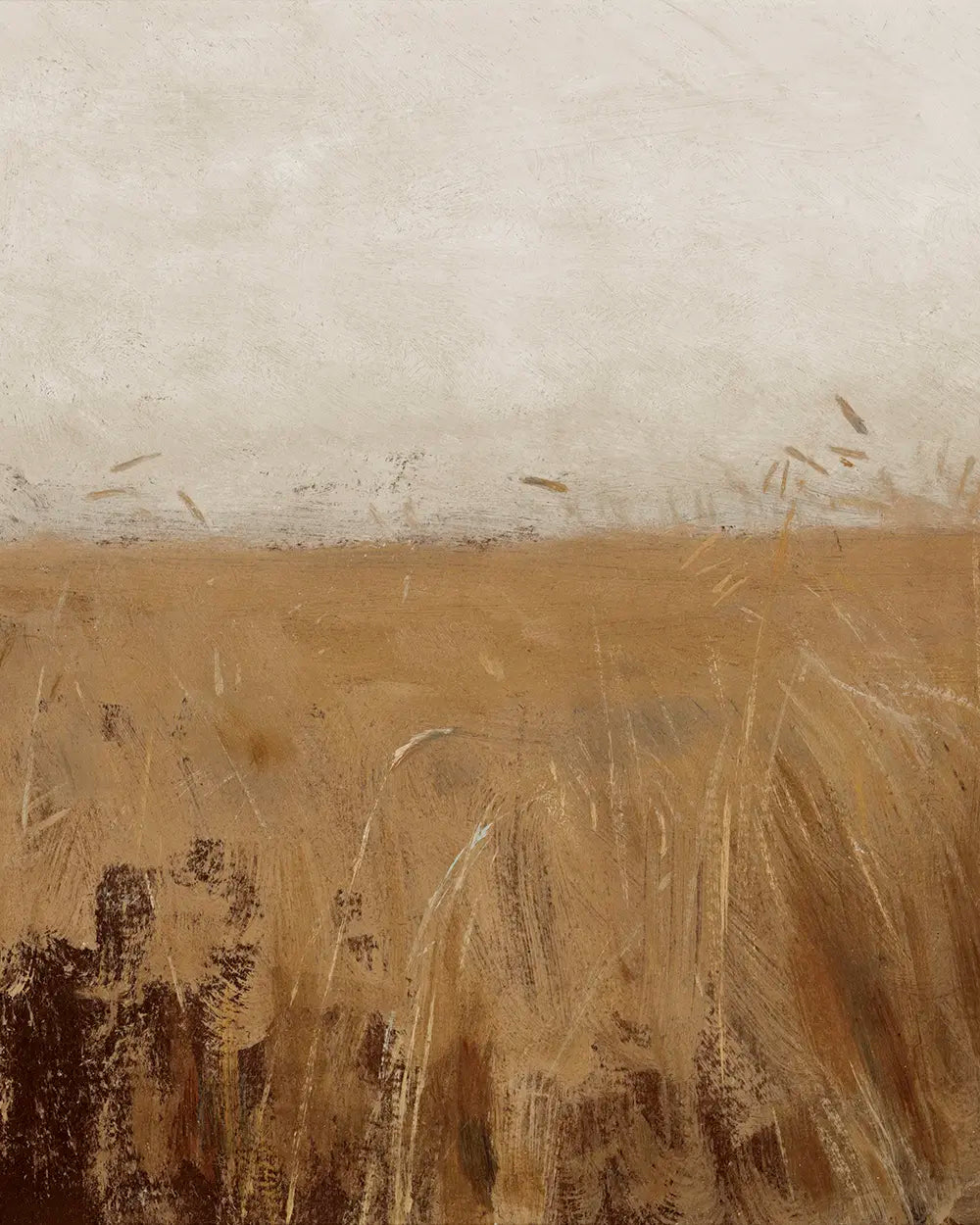 A landscape painting of a golden rye field.