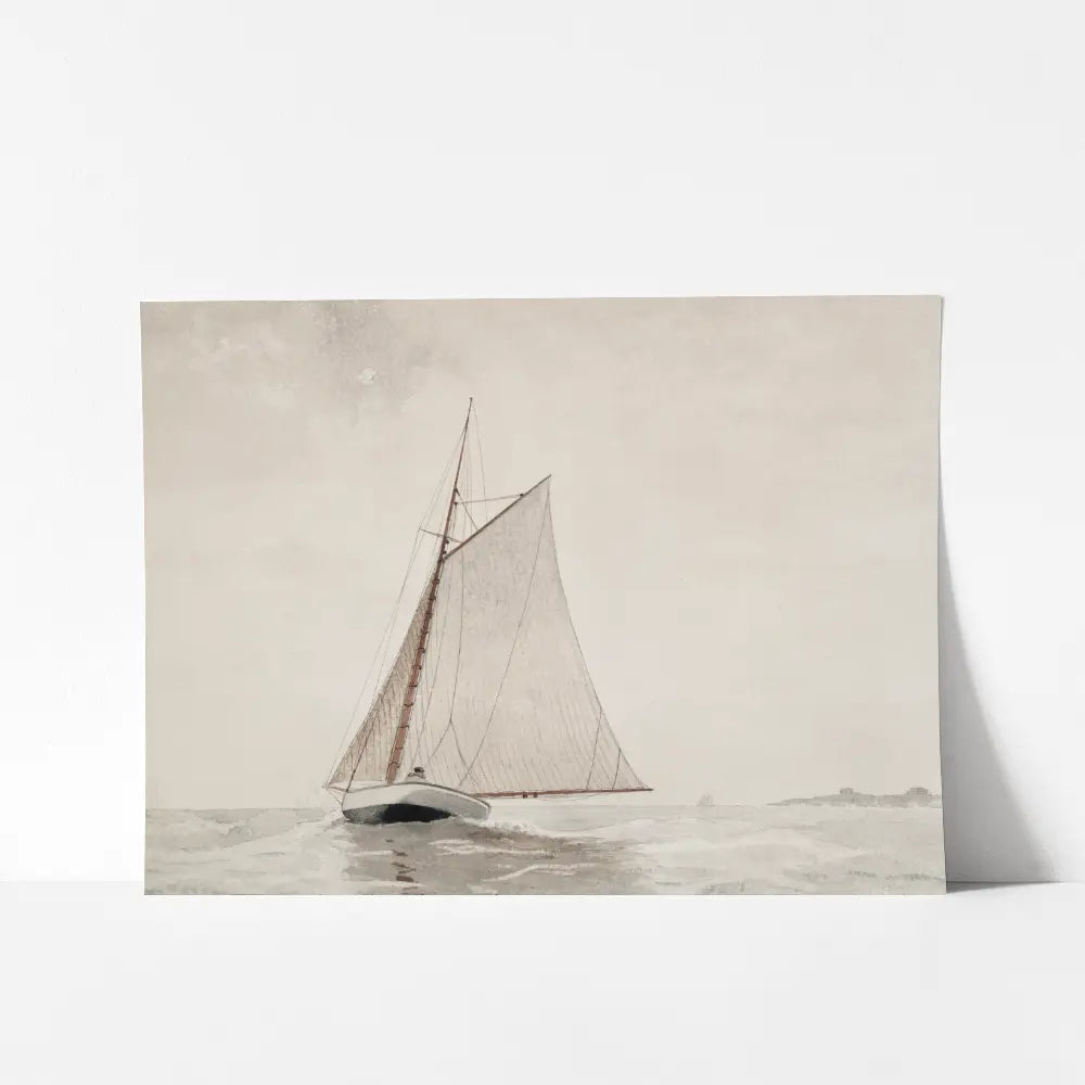 A mockup view of a seascape watercolor painting of a sailboat.