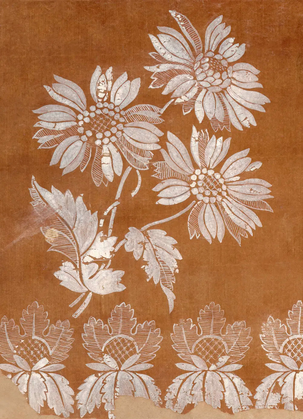 A textile pattern with a floral motif.