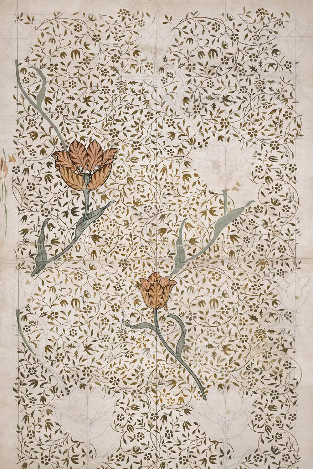 A textile pattern with tulip flowers. 